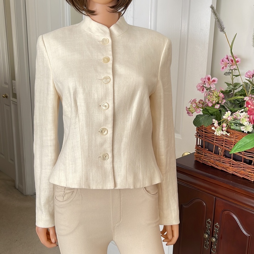 Lauren Ralph Lauren ivory houndstooth linen blazer - Picture 2 of 11